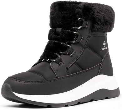 Outdoor Faux Fur Black Waterproof Women's Snow Boots
