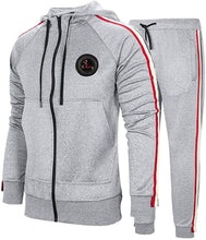 Load image into Gallery viewer, Men&#39;s Blue Hooded Athletic Tracksuit Casual Full Zip Jogging Sweat suits