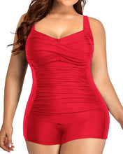 Load image into Gallery viewer, Santorini Black Plus Size One Piece Tummy Control Ruched Swimsuit