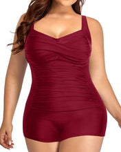 Load image into Gallery viewer, Santorini Black Plus Size One Piece Tummy Control Ruched Swimsuit