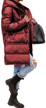 Load image into Gallery viewer, Women&#39;s Adjustable Long Red Quilted Puffer Jacket