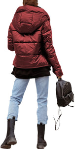 Women's Adjustable Long Red Quilted Puffer Jacket