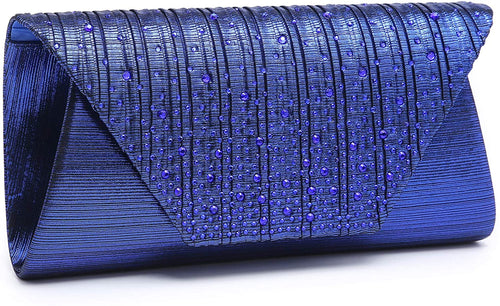 Envelope Clutch/Crossbody/Shoulder Royal Blue Glitter Rhinestone Evening Purse Bag for Women