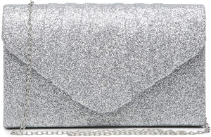 Pleated Rose Glitter Envelope Clutch Handbag Bridal Purse