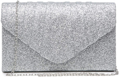 Pleated Silver Glitter Envelope Clutch Handbag Bridal Purse