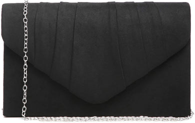 Pleated Black Velvet Envelope Clutch Handbag Bridal Purse