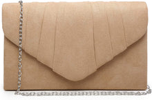 Load image into Gallery viewer, Pleated Camel Velvet Envelope Clutch Handbag Bridal Purse