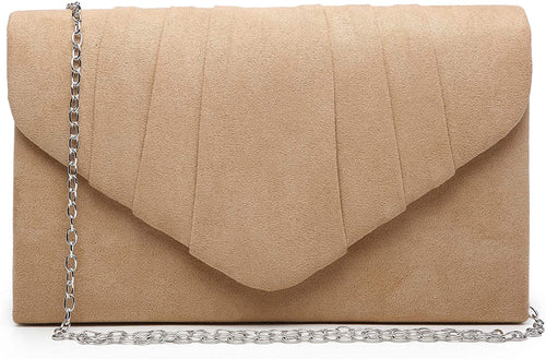 Pleated Camel Velvet Envelope Clutch Handbag Bridal Purse