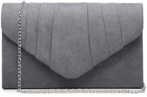 Pleated Pewter Velvet Envelope Clutch Handbag Bridal Purse