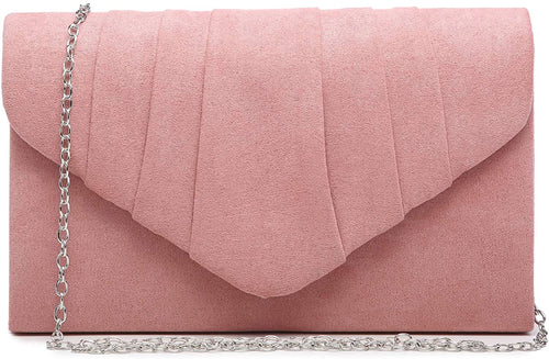 Pleated Pink Velvet Envelope Clutch Handbag Bridal Purse