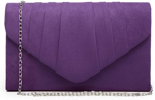 Pleated Purple Velvet Envelope Clutch Handbag Bridal Purse