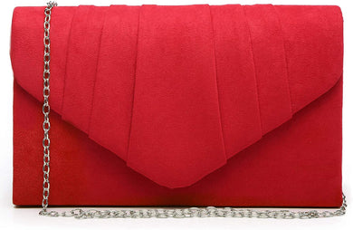 Pleated Red Velvet Envelope Clutch Handbag Bridal Purse