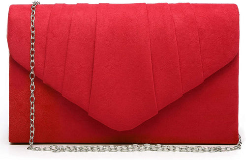 Pleated Red Velvet Envelope Clutch Handbag Bridal Purse