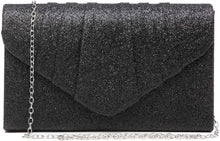 Load image into Gallery viewer, Pleated Black Velvet Envelope Clutch Handbag Bridal Purse