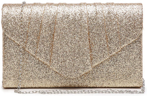 Pleated Black Glitter Envelope Clutch Handbag Bridal Purse