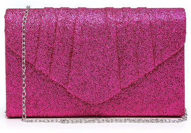 Pleated Rose Glitter Envelope Clutch Handbag Bridal Purse