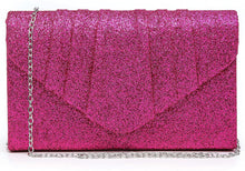 Load image into Gallery viewer, Pleated Black Glitter Envelope Clutch Handbag Bridal Purse