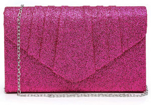 Pleated Black Glitter Envelope Clutch Handbag Bridal Purse