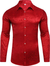 Load image into Gallery viewer, Men&#39;s Red Long Sleeve Fashion Rose Jacquard Dress Shirt