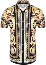 Load image into Gallery viewer, Men&#39;s Luxury Black &amp; Gold Designer Style Short Sleeve Button Up Dress Shirt