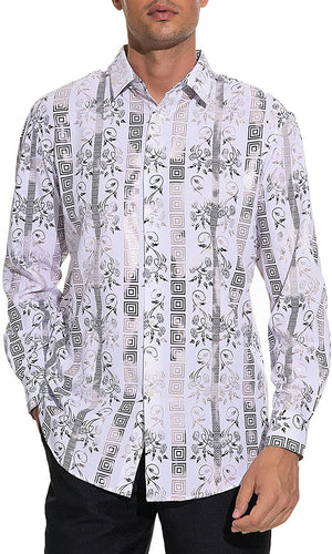 Luxury Printed Stripe White Long Sleeve Button Down Shirt