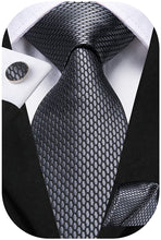 Load image into Gallery viewer, Famous Paisley Novelty Grey-Black Silk Men&#39;s Necktie Set