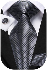 Famous Paisley Novelty Grey-Black Silk Men's Necktie Set