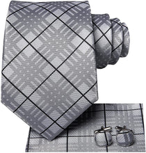 Load image into Gallery viewer, Paisley Novelty Black-Grey Silk Men&#39;s Necktie Set