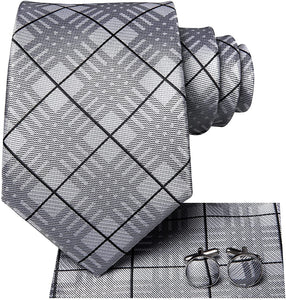 Paisley Novelty Black-Grey Silk Men's Necktie Set