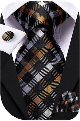 Lucas Paisley Novelty Orange-Black Silk Men's Necktie Set