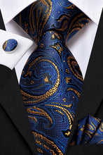 Load image into Gallery viewer, Paisley Novelty Gold-Blue Silk Men&#39;s Necktie Set