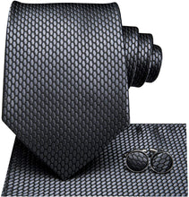 Load image into Gallery viewer, Famous Paisley Novelty Grey-Black Silk Men&#39;s Necktie Set