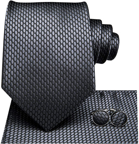 Famous Paisley Novelty Grey-Black Silk Men's Necktie Set