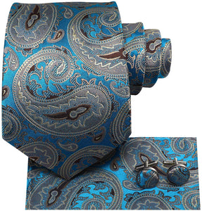 Famous Paisley Novelty Light Blue Silk Men's Necktie Set