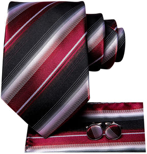 Paisley Novelty Black-Red Silk Men's Necktie Set