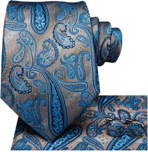Load image into Gallery viewer, Lucas Paisley Novelty Blue Silk Men&#39;s Necktie Set