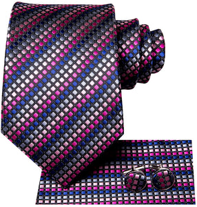 Oliver Paisley Novelty Pink-Blue Silk Men's Necktie Set