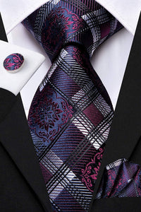 Oliver Paisley Novelty Purple -Blue Silk Men's Necktie Set