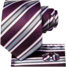 Load image into Gallery viewer, Oliver Paisley Novelty Purple-White Silk Men&#39;s Necktie Set