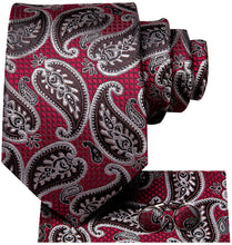 Load image into Gallery viewer, Oliver Paisley Novelty Red-Brown Silk Men&#39;s Necktie Set