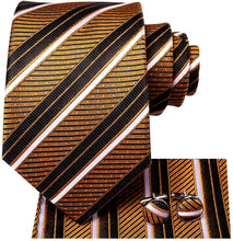 Load image into Gallery viewer, Paisley Novelty Black-White-Gold Silk Men&#39;s Necktie Set