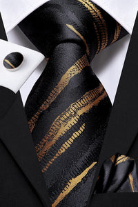 Paisley Novelty Brown-Black Silk Men's Necktie Set