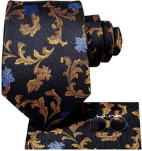 Load image into Gallery viewer, Paisley Novelty Brown-Blue-Black Silk Men&#39;s Necktie Set