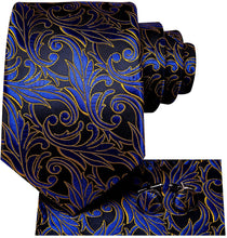 Load image into Gallery viewer, Paisley Novelty Royal Blues Silk Men&#39;s Necktie Set