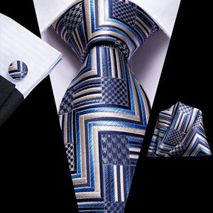 Famous Paisley Novelty Light Beige-Blue Silk Men's Necktie Set