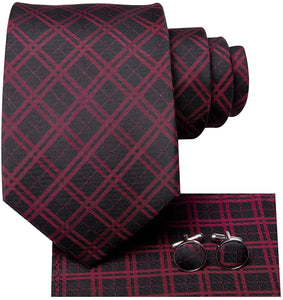 Oliver Paisley Novelty Red-Black Silk Men's Necktie Set