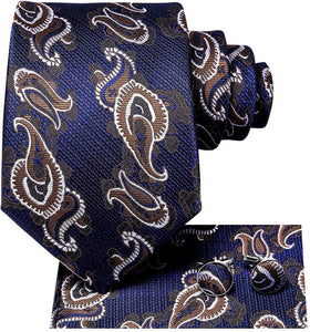 Oliver Paisley Novelty White-Brown Silk Men's Necktie Set