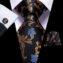 Load image into Gallery viewer, Paisley Novelty Brown-Blue-Black Silk Men&#39;s Necktie Set