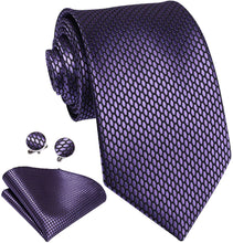 Load image into Gallery viewer, Paisley Novelty Dark Purple Silk Men&#39;s Necktie Set