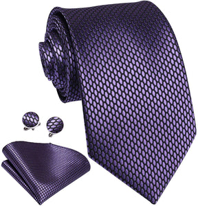 Paisley Novelty Dark Purple Silk Men's Necktie Set